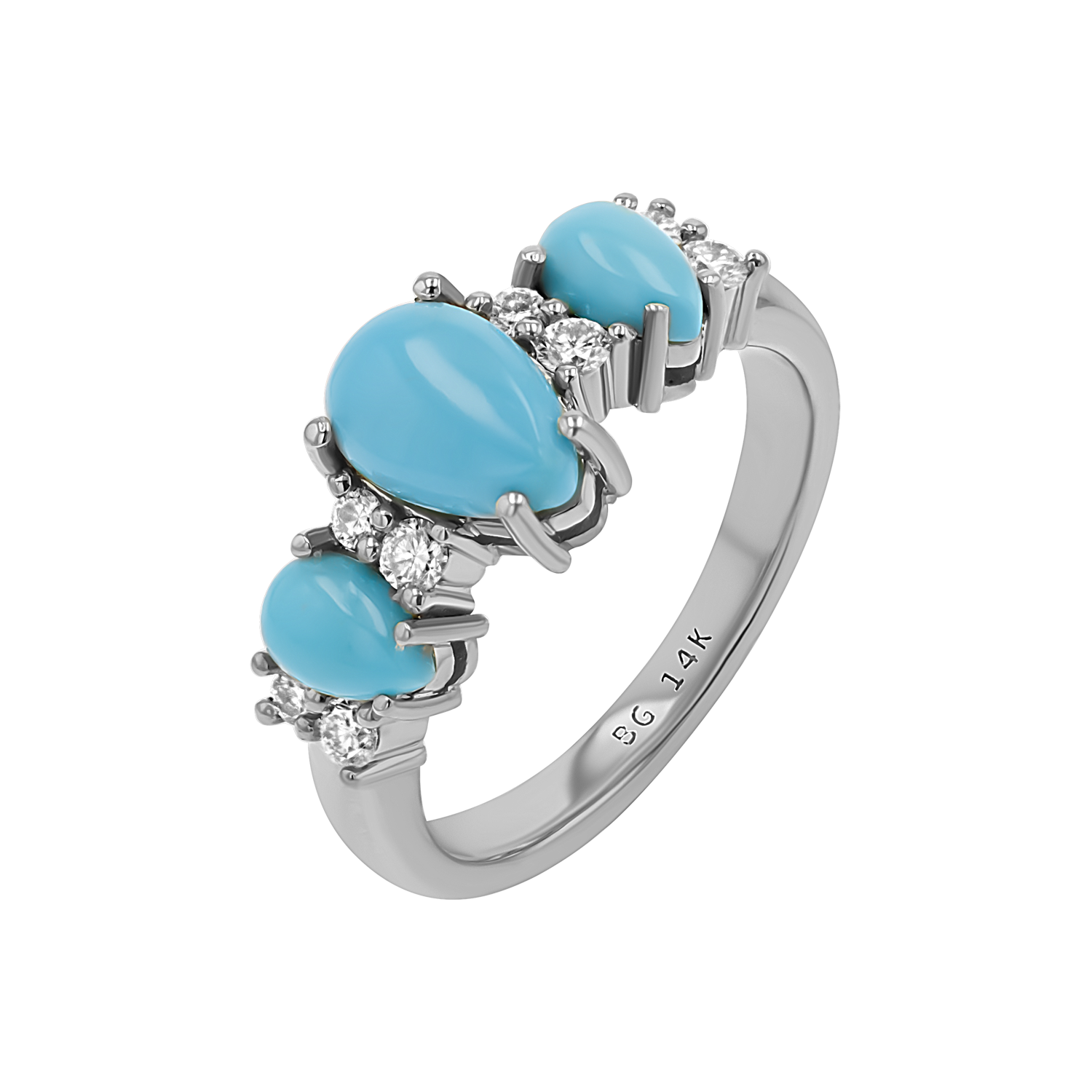 Three Stone Turquoise & Diamond Ring