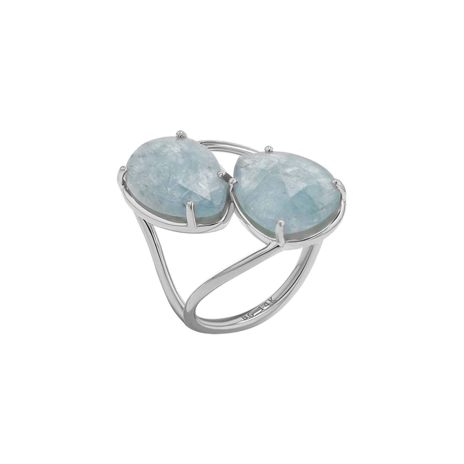 Pear Shape Aquamarine Duo Rose Cut Ring