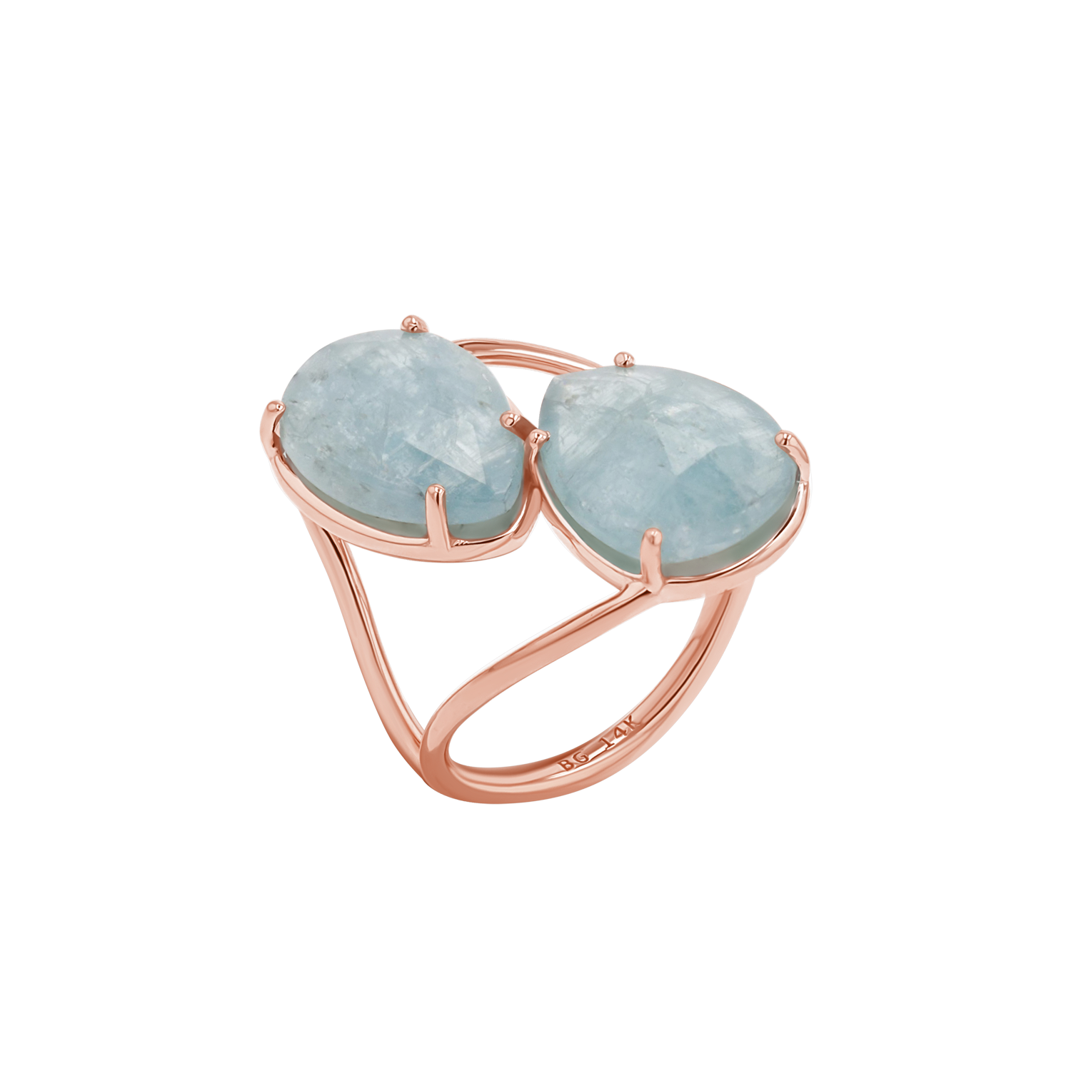 Pear Shape Aquamarine Duo Rose Cut Ring