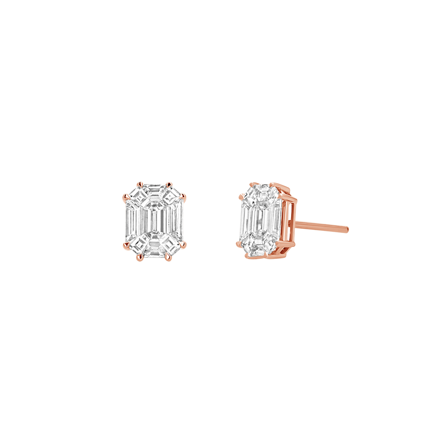 Emerald Shape Illusion Set Diamond Stud Earrings