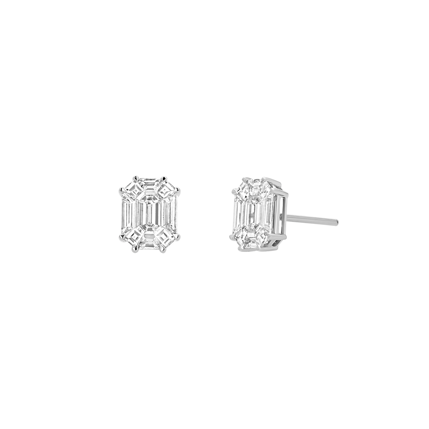 Emerald Shape Illusion Set Diamond Stud Earrings
