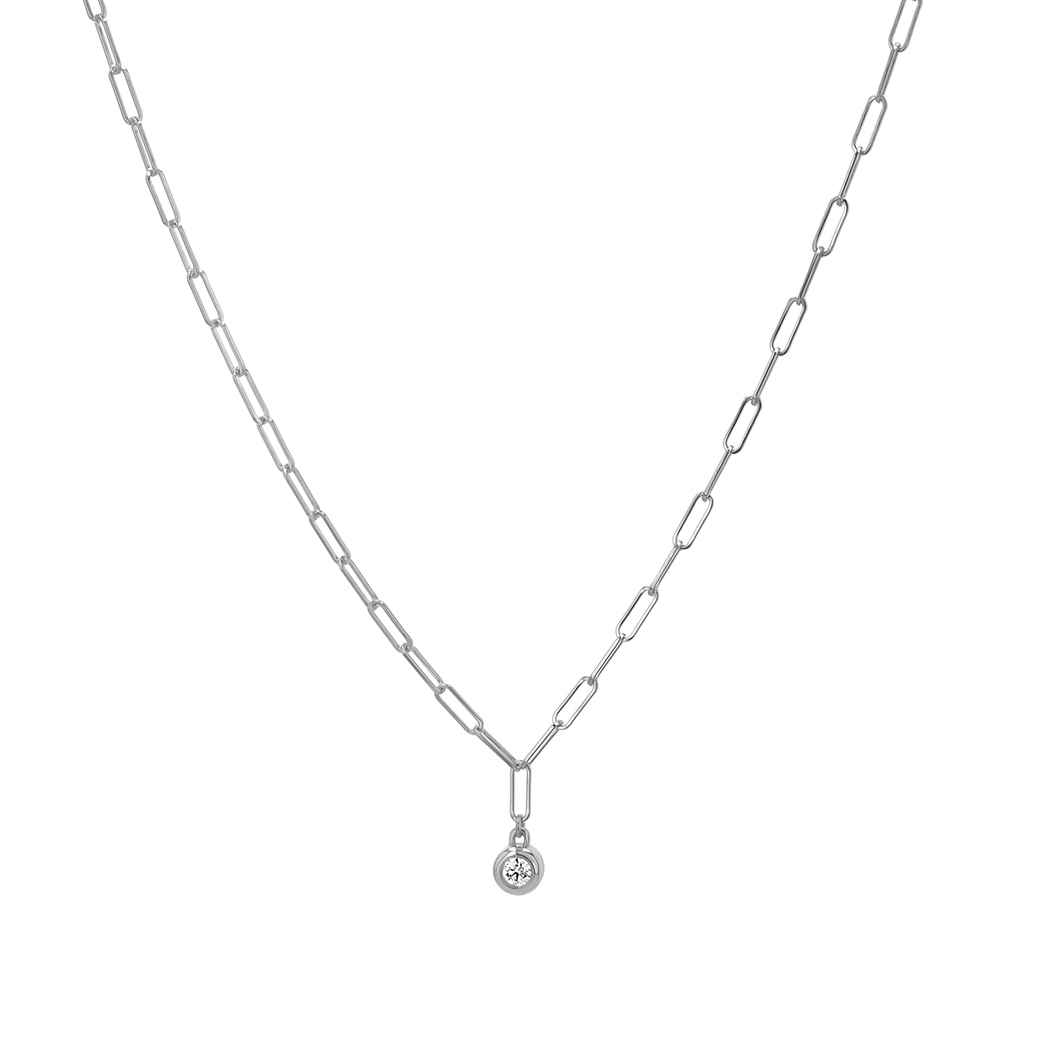 Wire Paperclip Diamond Bezel Necklace