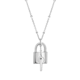 Love Padlock and Key Sparkle Chain Necklace