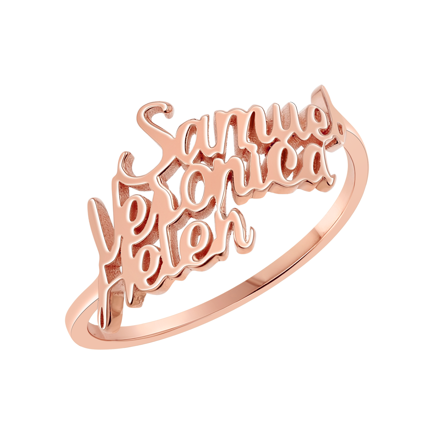 Script Custom Triple Name Ring