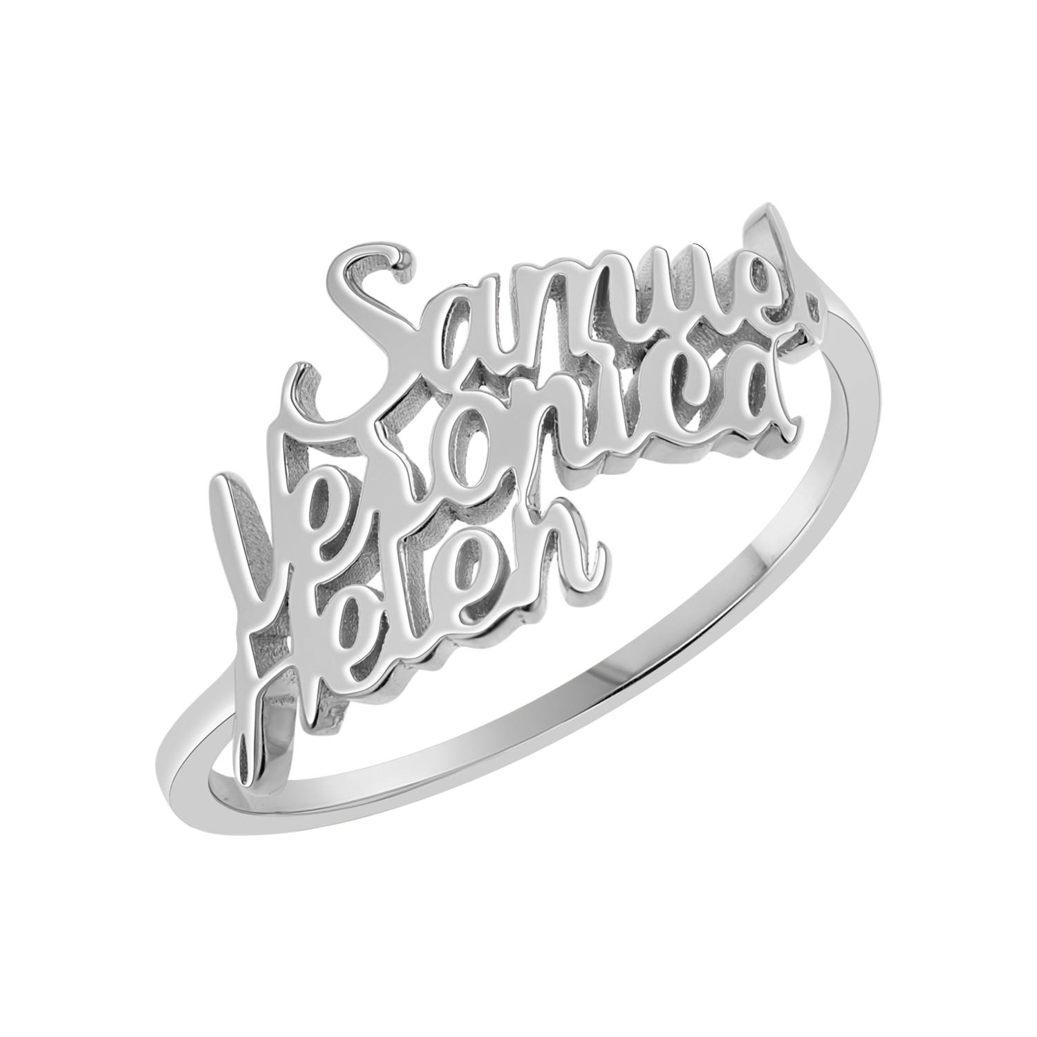 Script Custom Triple Name Ring