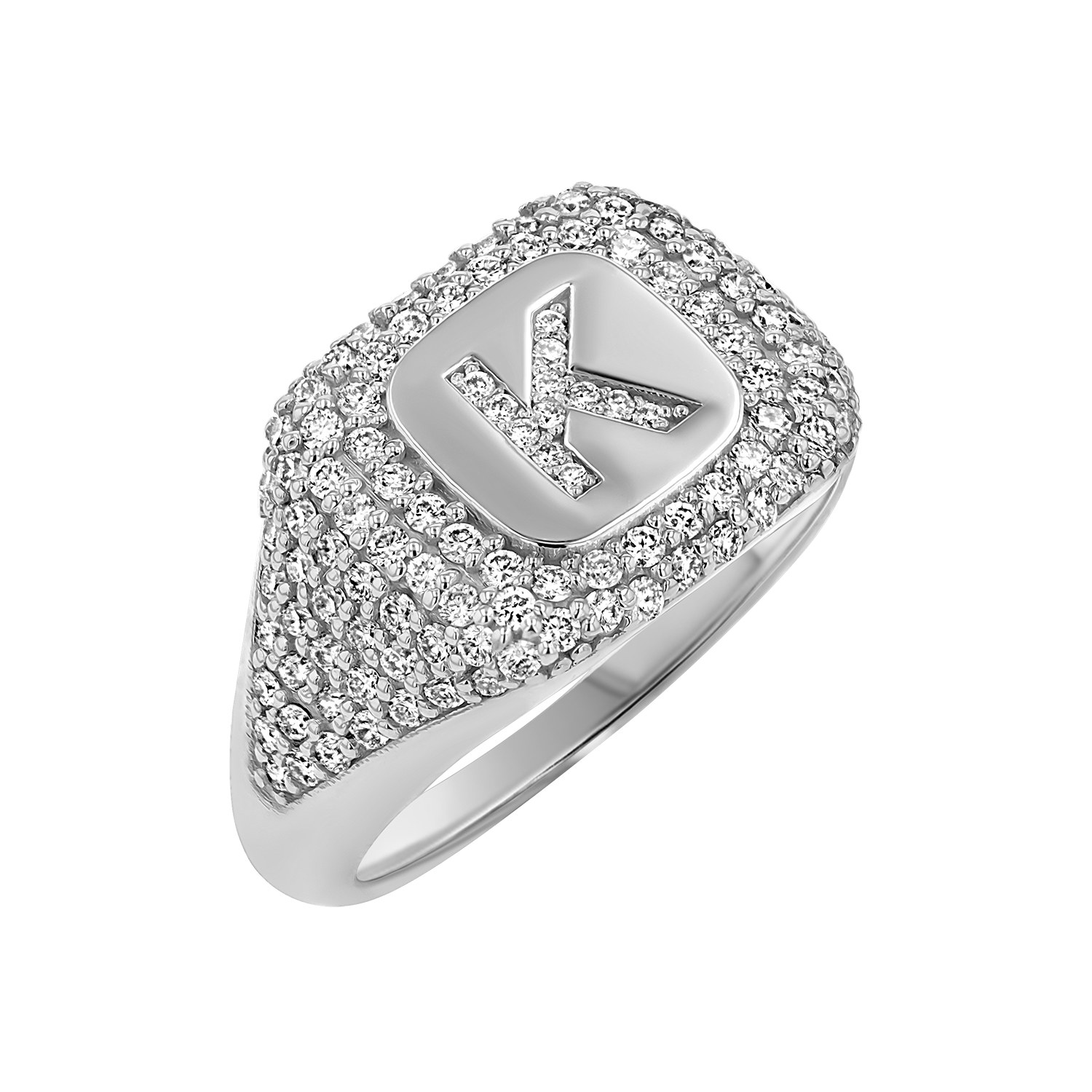Diamond Pave Initial Signet Ring