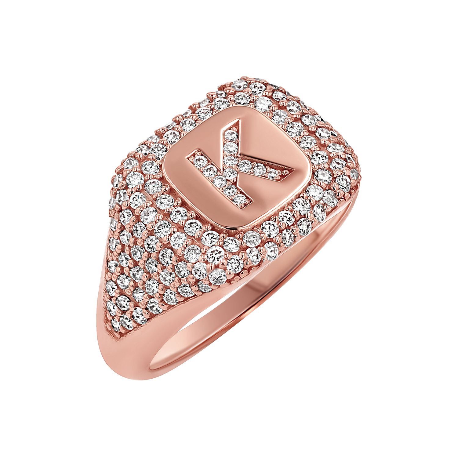 Diamond Pave Initial Signet Ring