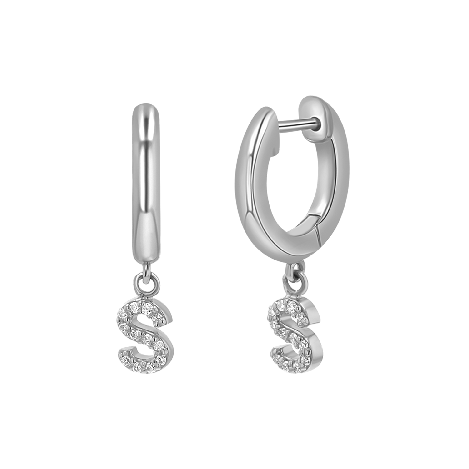 Diamond Initial Charm Drop Huggies